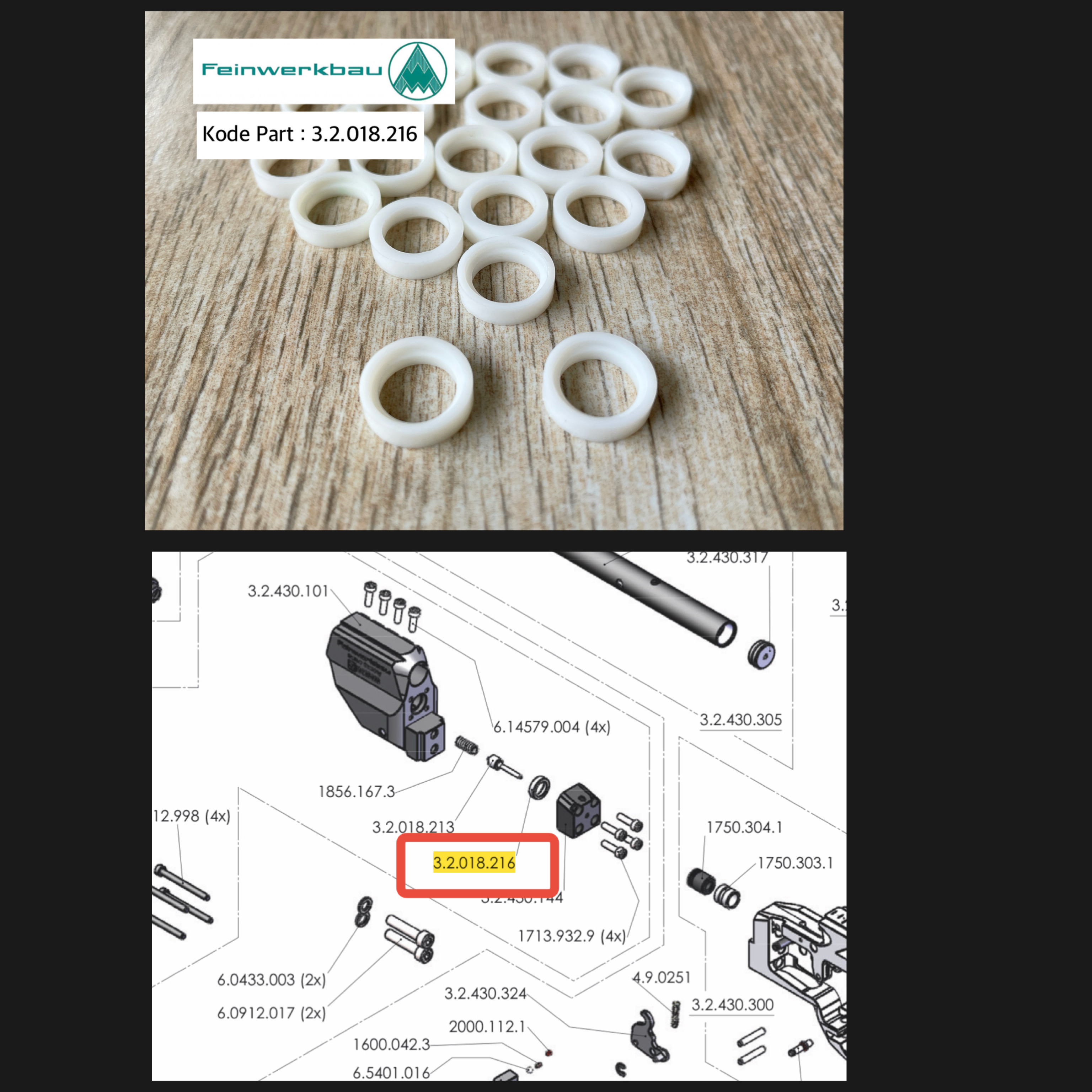 Teflon M800 Seal M800 Original Feinwerkbau 800X  800ALU 800UNI 800FT Compressed Air rifle Seals Kode Part : 3.2.018.216